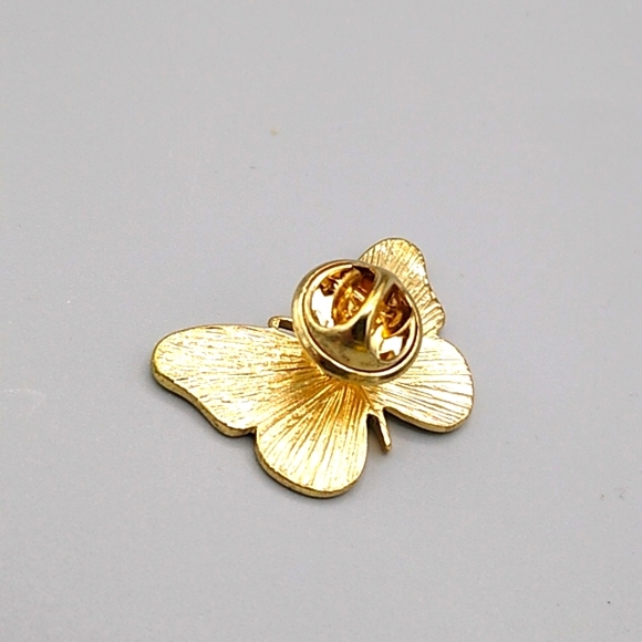 Butterfly Lapel Pin Tie Tack Brooch Gold tone AB Rhinestone - Picture 4 of 8